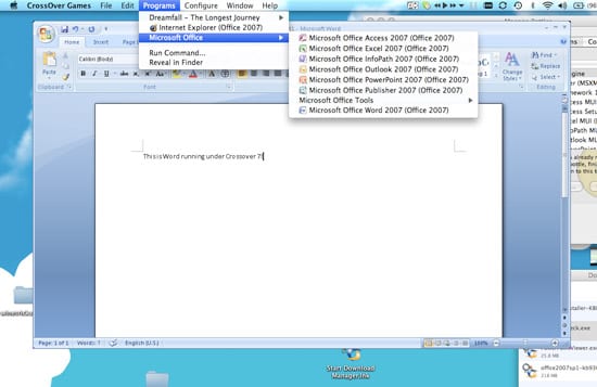 CrossOver na Mac OS X – Word 2007 screenshot
