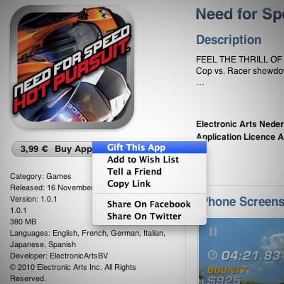iTunes App Store darček aplikácie