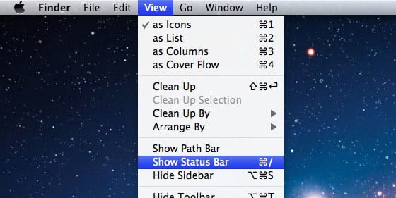 View → Show Status Bar