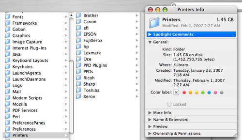 Mac OS X Printers Folder