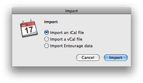 iCal importovanie