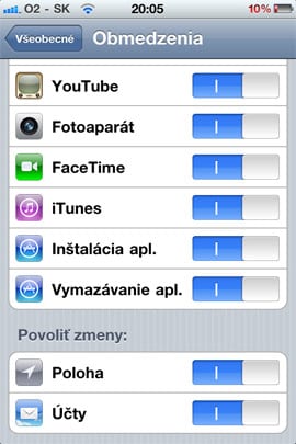 Obmedzenia v iOS 4.2