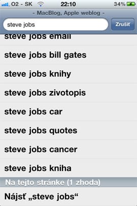 Vyhľadávanie v Safari v iOS 4.2