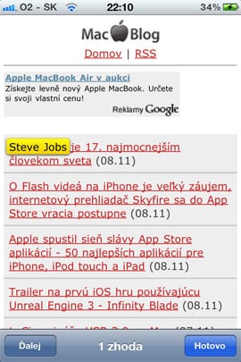 Vyhľadávanie v Safari v iOS 4.2