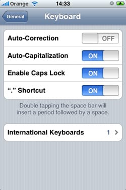 iPhone Auto-correction on/off