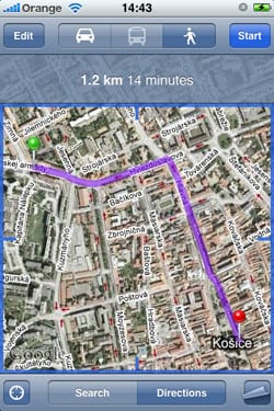 Pešia navigácia iPhone