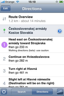 Pešia navigácia iPhone