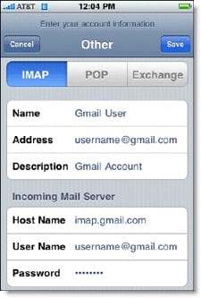 IMAP iPhone Mail Nastavenia Gmail