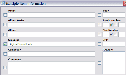 Hromadné pridávanie tagu „Grouping“ pod „Get Info“.