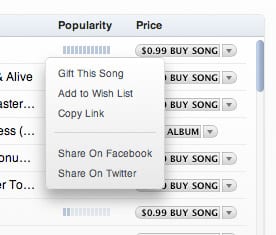 iTunes 9 FaceBook Share