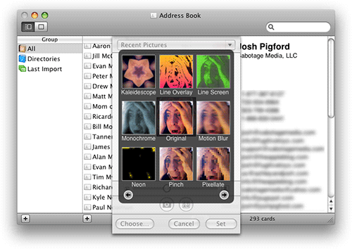 Mac OS X Address Book grafický filter