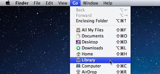 Finder → Go → Library počas pridržania klávesy alt