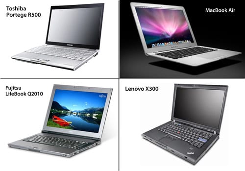 Apple MacBook Air vs. Toshiba Portege R500 vs. Fujitsu LifeBook Q2010 vs. Lenovo X300