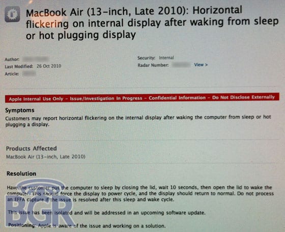 Interný dokumento o problémoch MacBooku Air s displejom