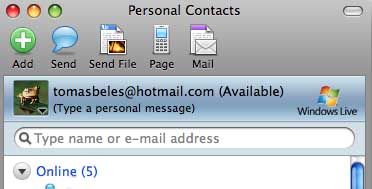 Microsoft Messenger 7 pre Mac kontakty
