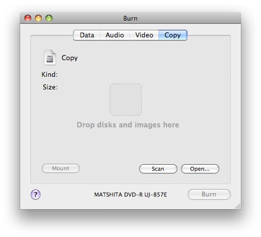 Napaľovanie Mac OS X Burn