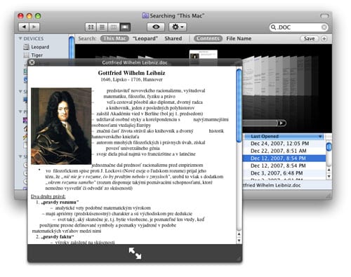 Finder QuickLook Mac OS X Leopard