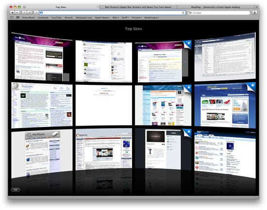 Funkcia Top Sites v Safari 4