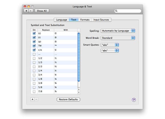 Symbol and text substitutions