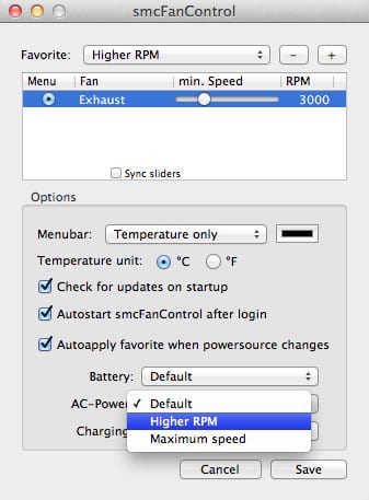 smcFanControl – preferencie