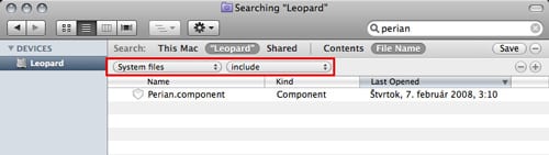 Mac OS X Spotlight systémové súbory