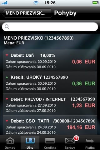 Tatra banka iPhone aplikacia internet banking