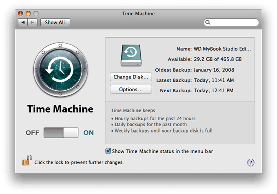 Time Machine Settings