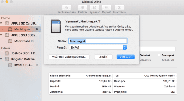disk utility vymazat