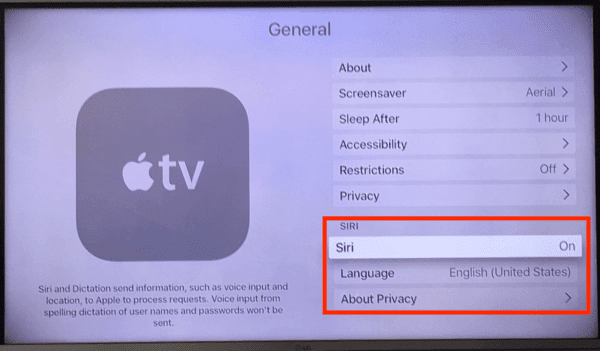 Apple TV enable Siri 4