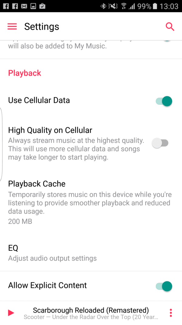 Apple Music Android Settings