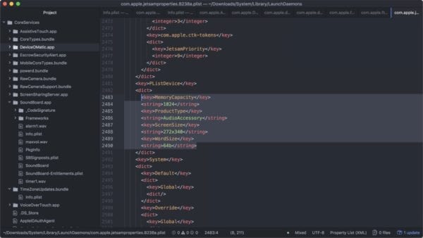 Obrázek kódu firmwaru zařízení HomePod
