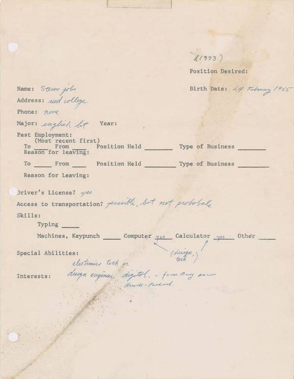 Steve Jobs Job Application