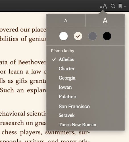Apple Books uprava textu