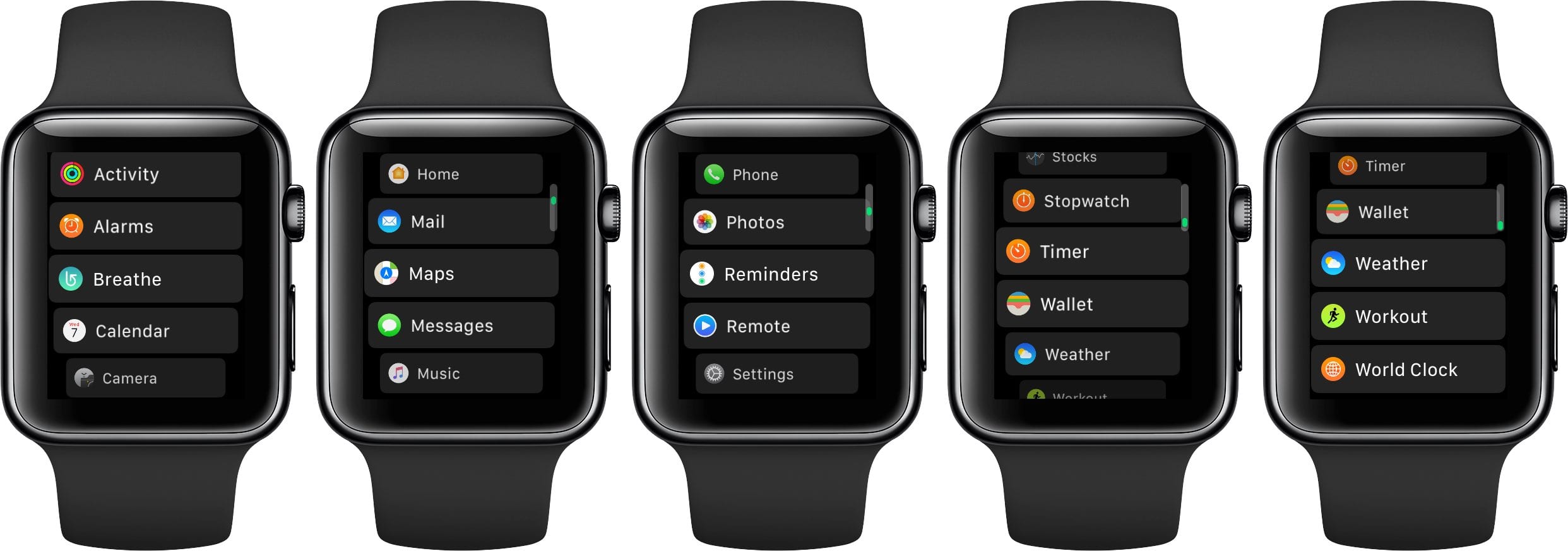 watchOS 4 Home Screen List View